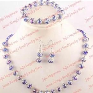 one set Handmade Blue Crystal Glass Beads Jewelry  Necklace,Earring and Bracelet